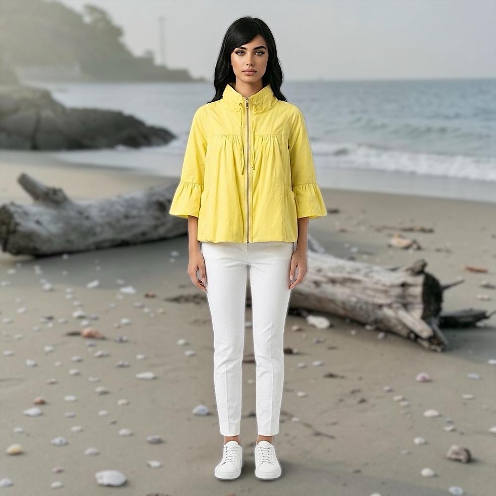 MICHAEL Michael Kors Women’s Yellow Full Zip Babydoll Ruffle 3/4 Sleeves Sz L